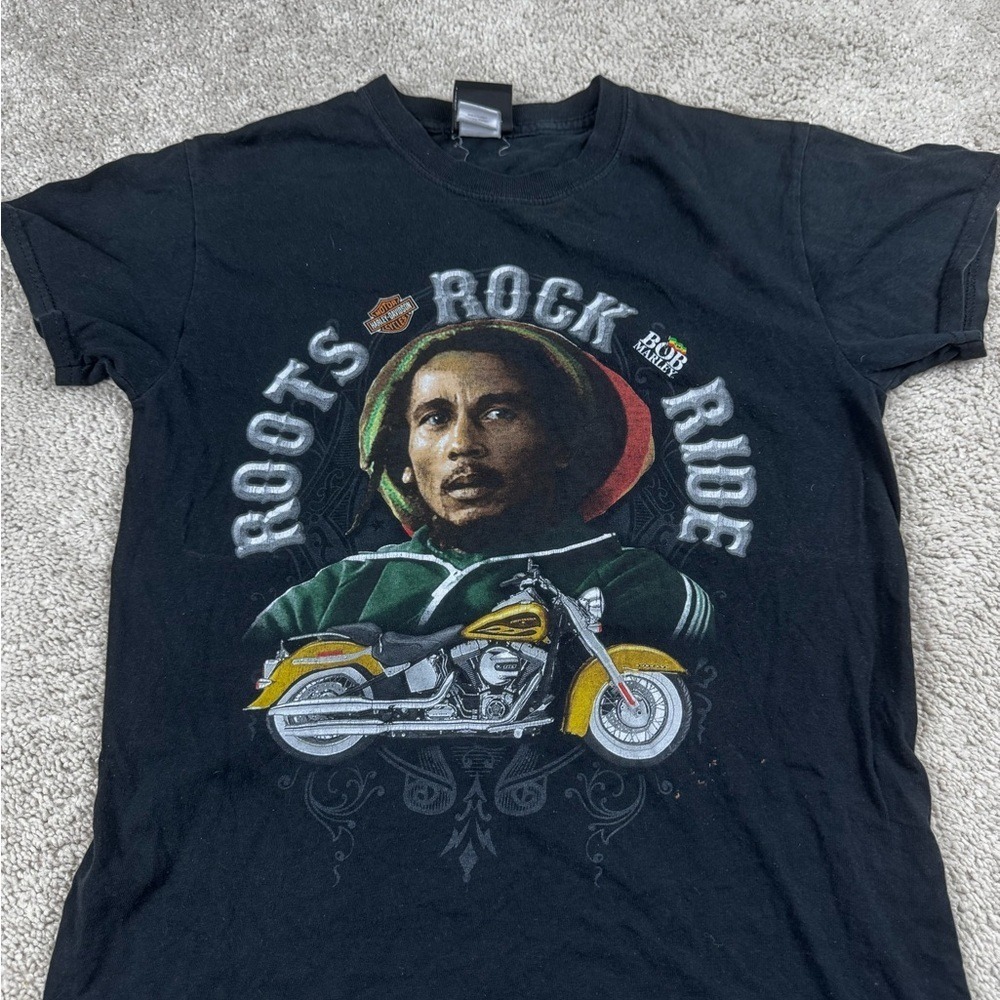 Harley Davidson Bob Marley Roots Rock Ride Graphic T Shirt Mens Size Small Black